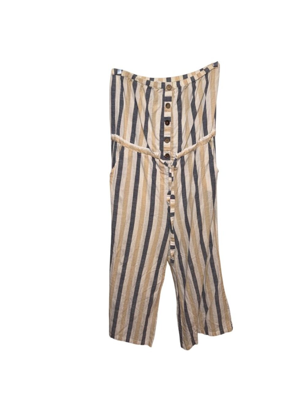 Blue Island Striped Button-Front Jumpsuit Pockets XL Strapless